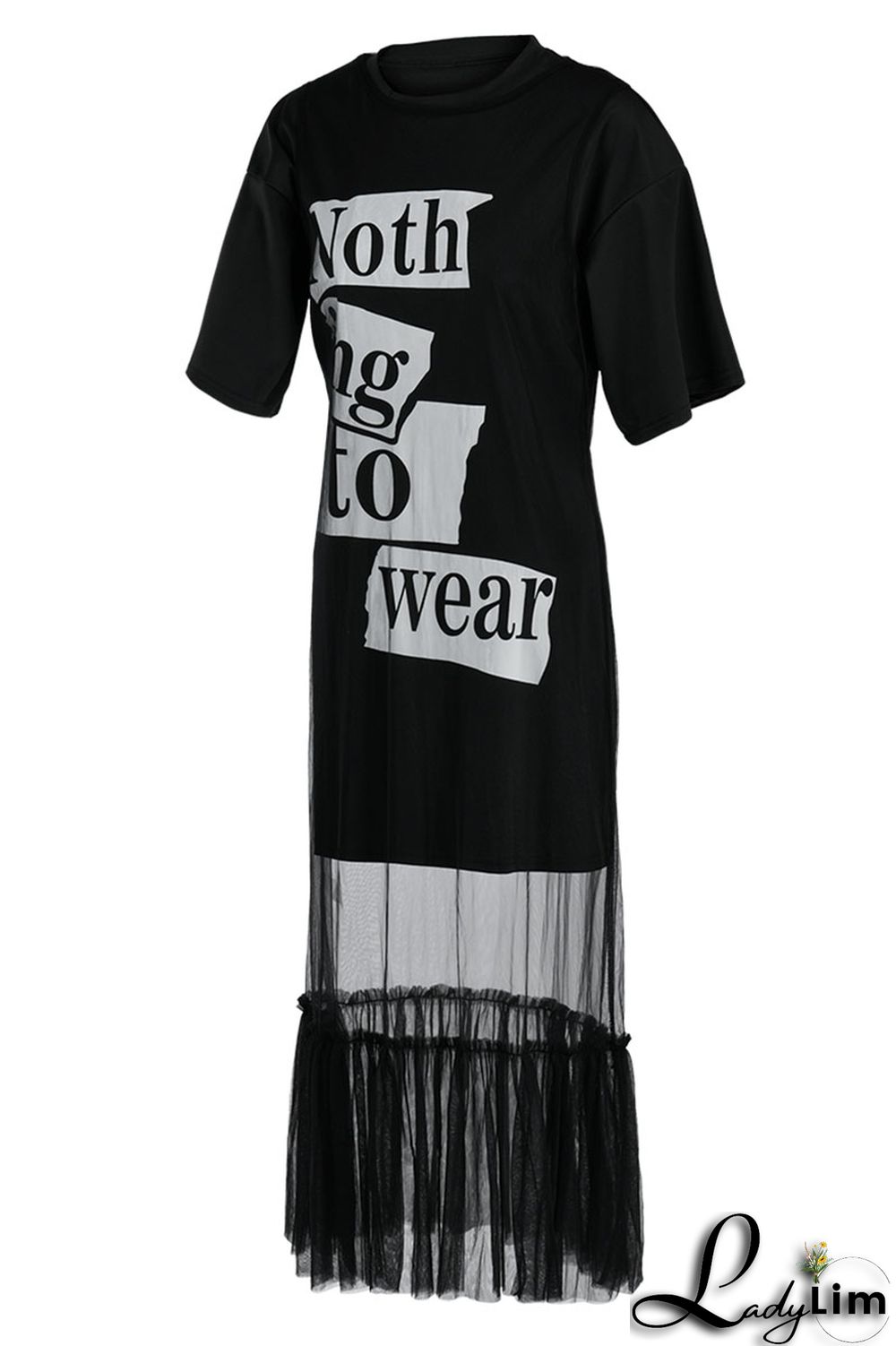 Black Casual Print Split Joint O Neck Short Sleeve Two Pieces