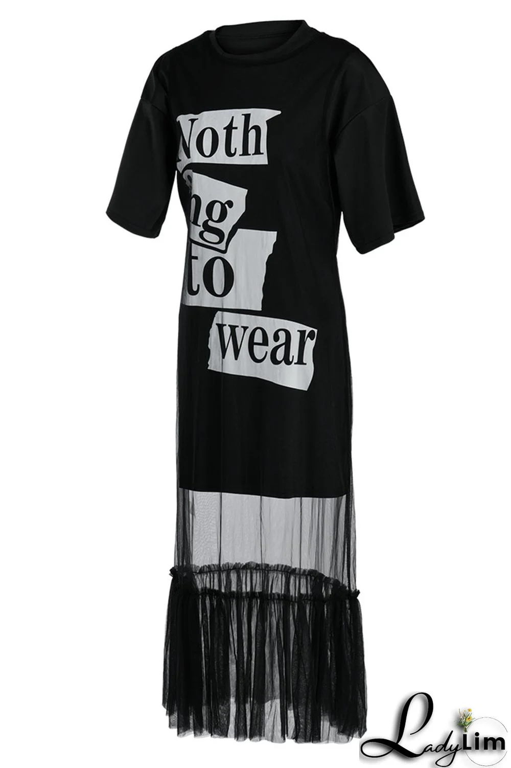 Black Casual Print Split Joint O Neck Short Sleeve Two Pieces