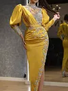 Gorgeous Embellished Round-Neck Long Sleeve Split-Side Tight Evening Maxi Dress