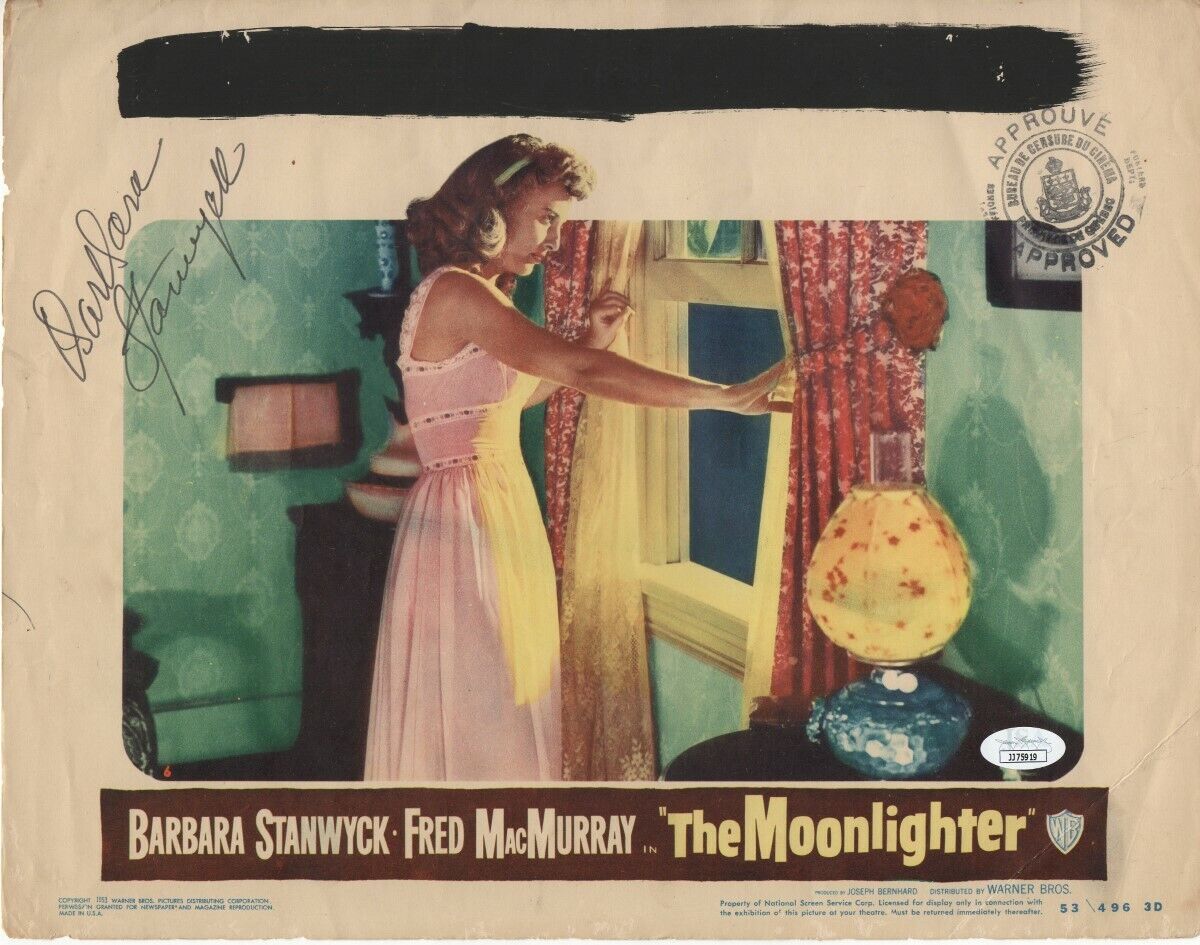 Barbara Stanwyck Signed Autograph 11X14 Lobby Card Photo Poster painting Moonlighter JSA JJ75919