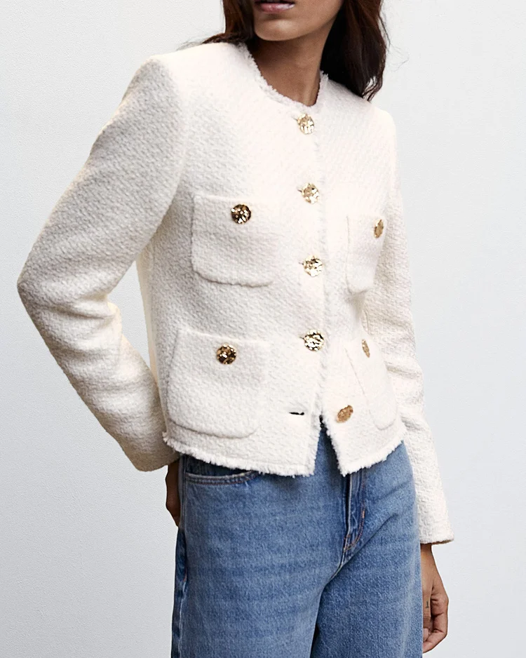 Simple solid color Tweed Jacket