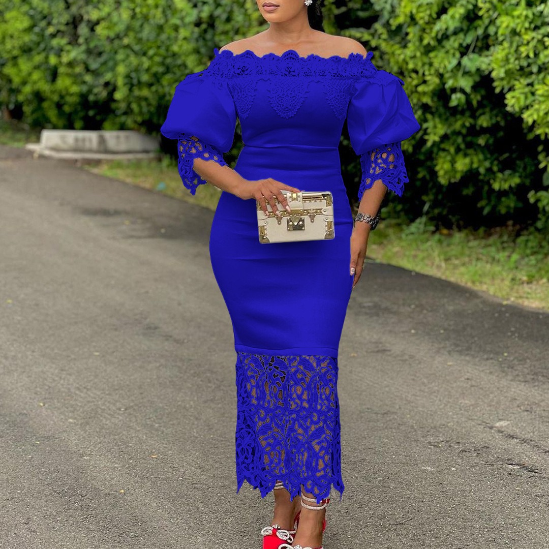 Kanonion Dashiki African Women Gown Hollow Out Party Dress Sexy Long Sleeve Round Neck Ladies Elegant Solid Pullover High Waist 2025