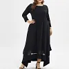 Women's Plus Size Casual Dress Pure Color Crew Neck 3/4 Length Sleeve Winter Fall Casual Maxi long Dress Daily Vacation Dress / Black Dress