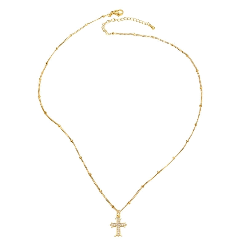 201 Stainless Steel Copper Cable Chain 18K Gold Plated Plating Cross Zircon Pendant Necklace