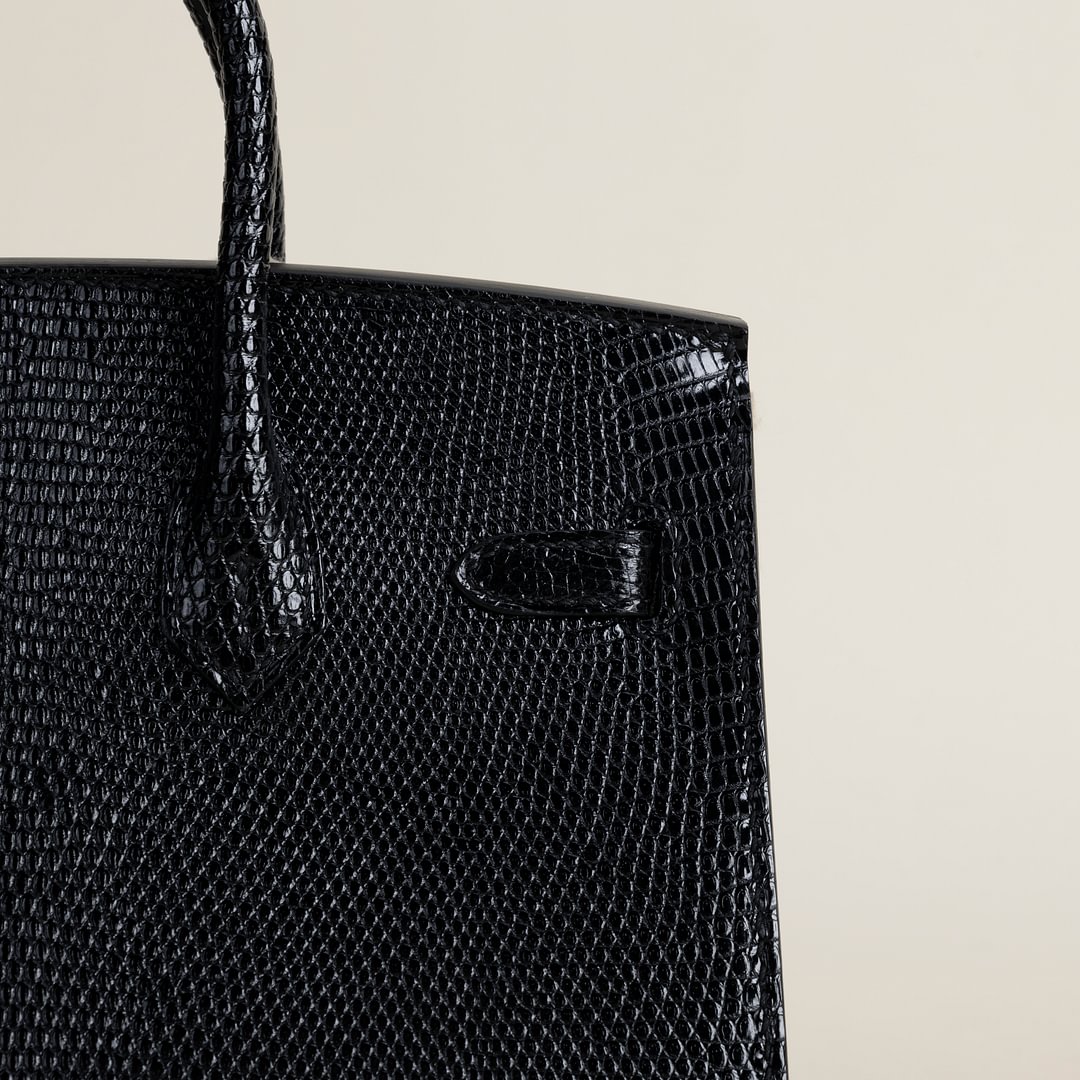 Birkin 20cm Lizard skin CC89 Noir  GHW