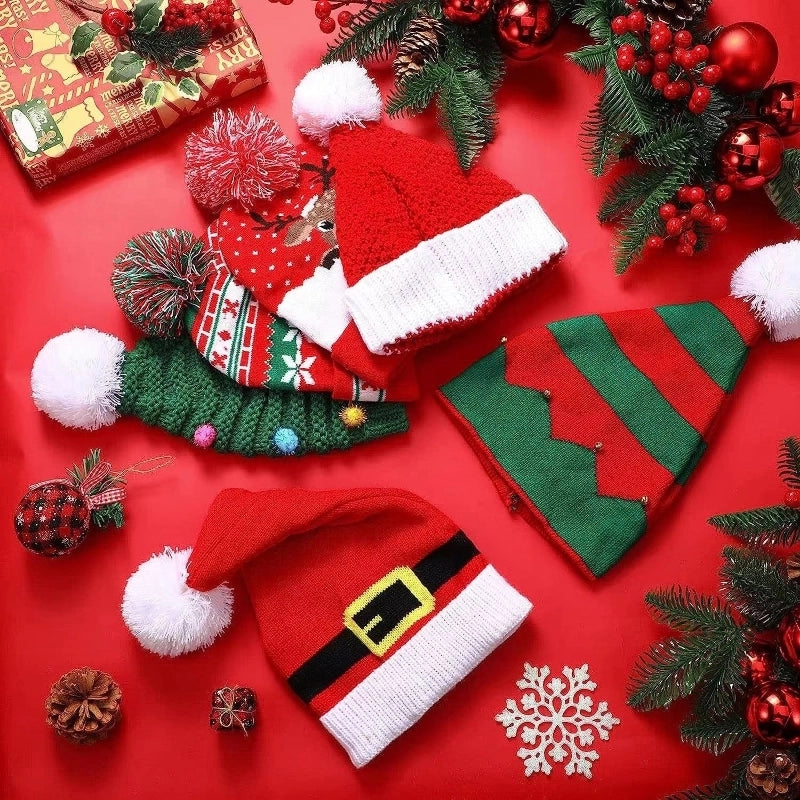 Women's Cute Color Block Elk Pom Poms Eaveless Wool Cap