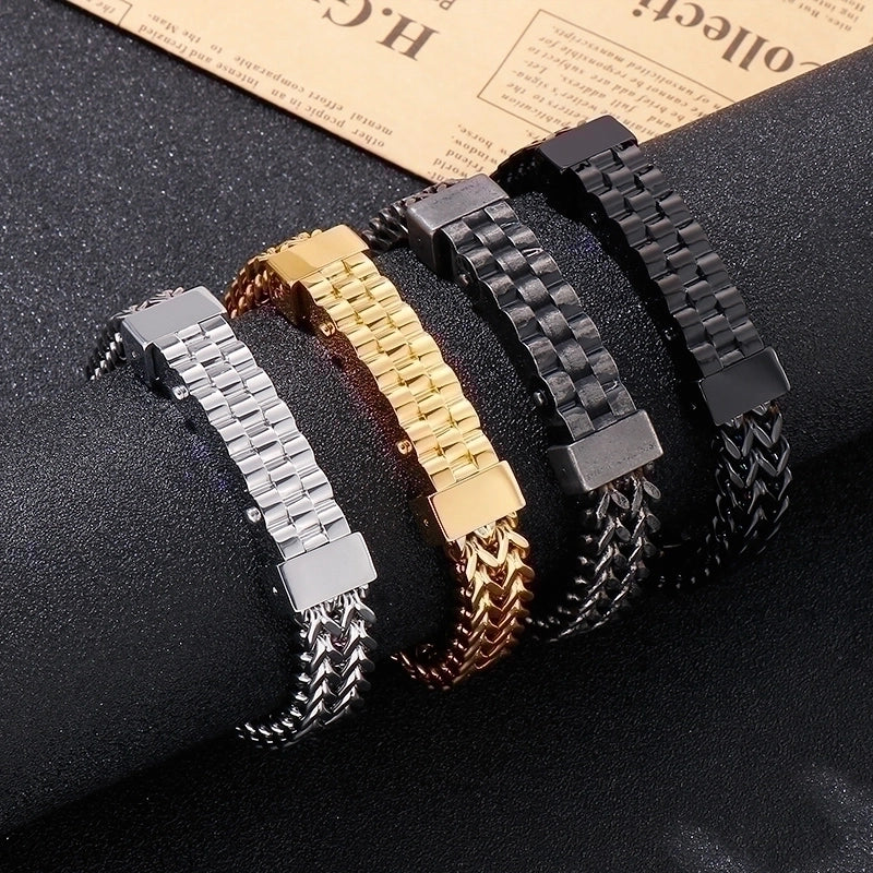 Hip-Hop Rock Solid Color Titanium Steel Plating 18K Gold Plated Men’S Bracelets