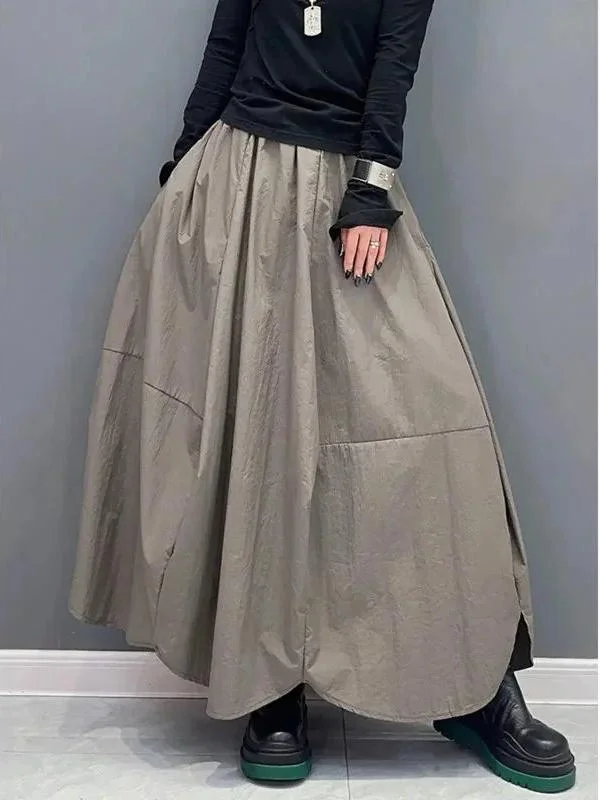 Simple Grey Elastic Waist Petal Hem Puff Skirt