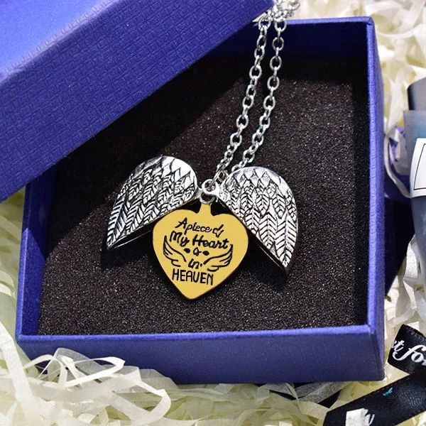 A Piece Of My Heart Is In Heaven Wing Necklace