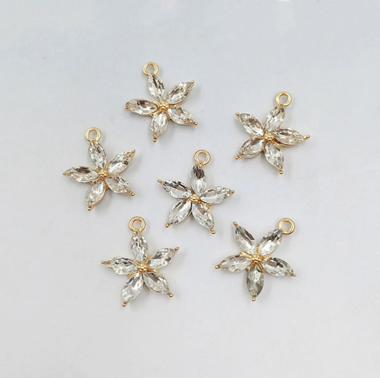 19*21 mm Flower Charm,Five Petal Flower Charm, Crystal Star Charms Wholesales Necklace,Earring Bracelet Keychain Charm Pendant DIY