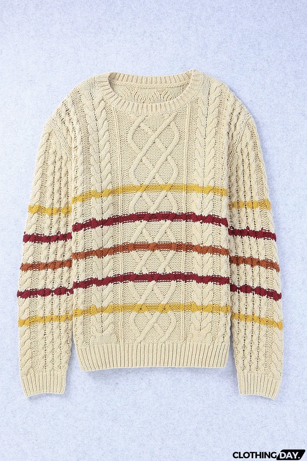 Striped Color Block Textured Knit Pullover Sweater