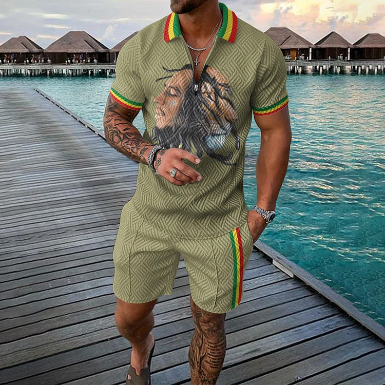 Broswear Reggae Music Bob Rasta Polo Shirt And Shorts Co-Ord