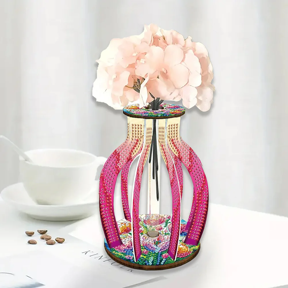 Acrylic Wood Flower DIY Diamond Painting Flower Vase for Home Office Decoration