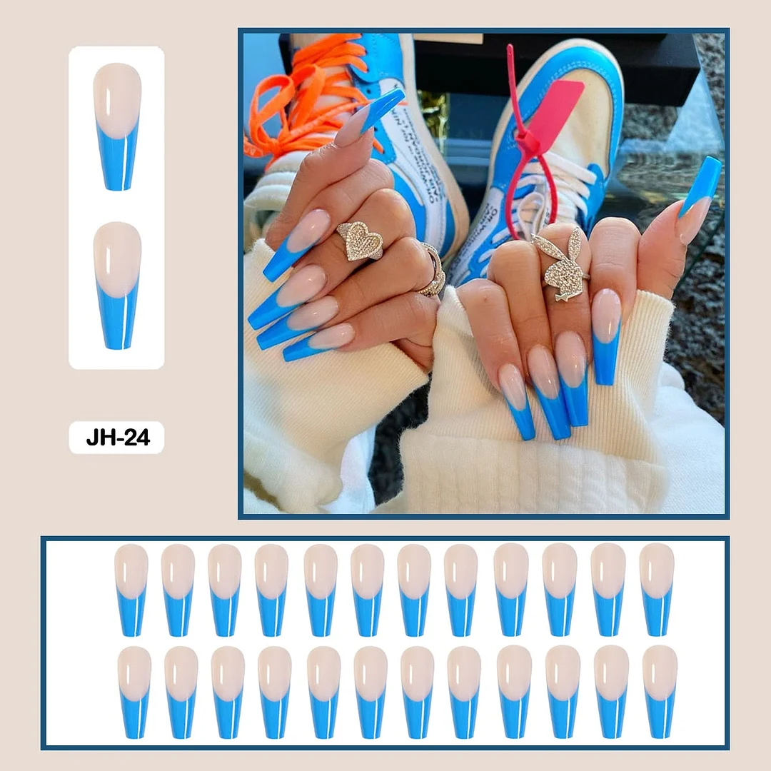 24pcs/box Long Trapezoid Fake Nails Geometric Simplicity Personality Graffiti Animal Pattern Nail Art Nails Press on With Glue-Nail Inspo