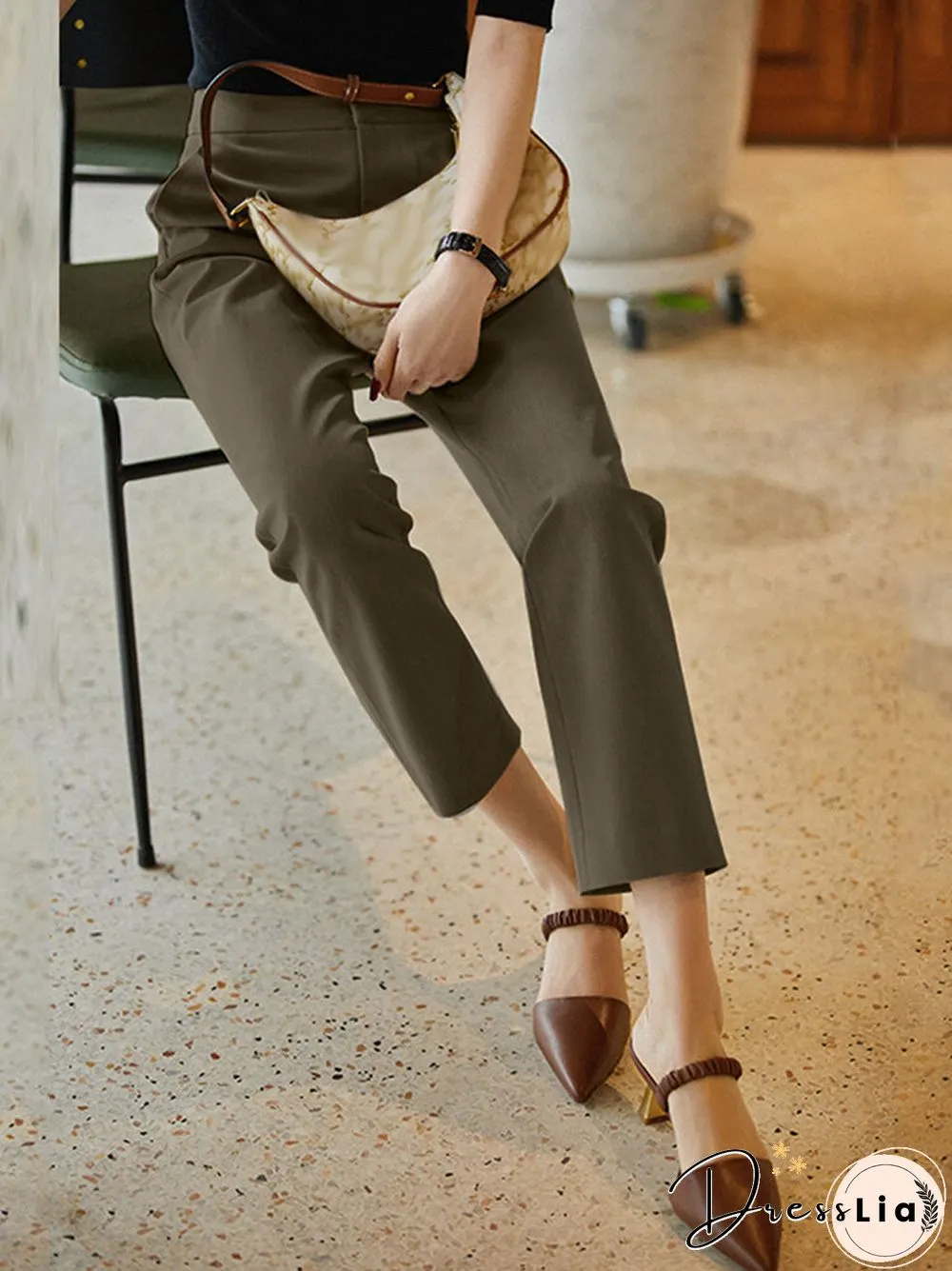 Solid Pocket Tailored Pants For Women