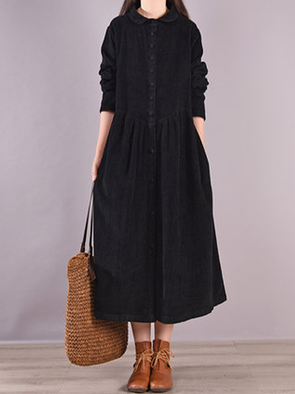 Retro Loose Single Breasted Midi Dress