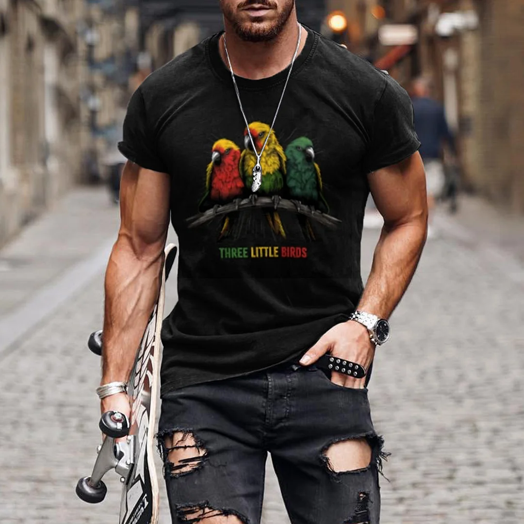 Men's Reggae Music Parrot Pattern Short Sleeved T-Shirt
