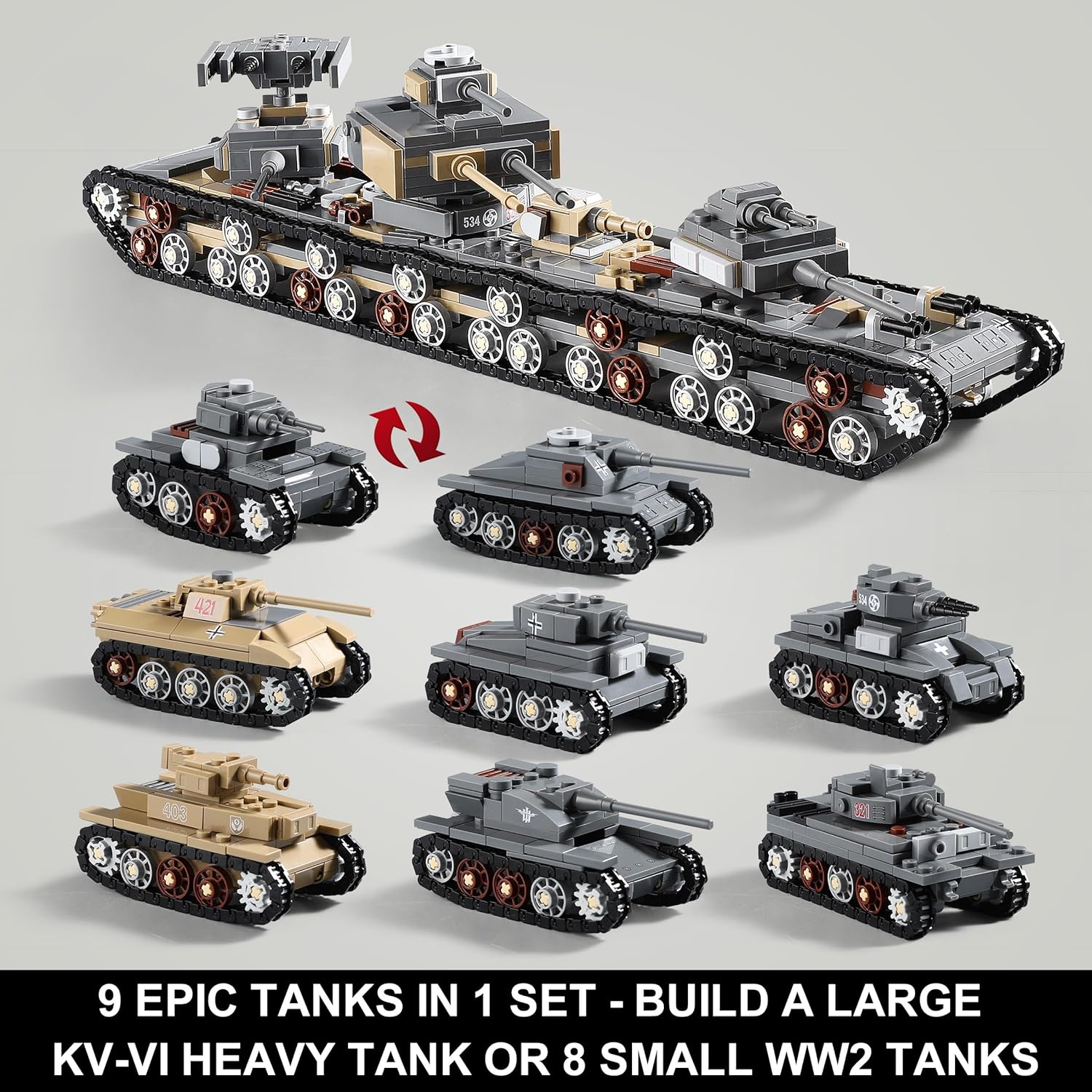 1165-piece set of WWII army tank toys compatible with Lego, create a ...