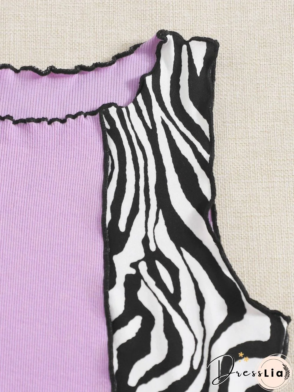 Womens Purple Y2K Zebra Stripe Printed Vest Top Summer Lettuce Trim Sleeveless Crop Tank Top Streetwear Harajuku Tee Shirt