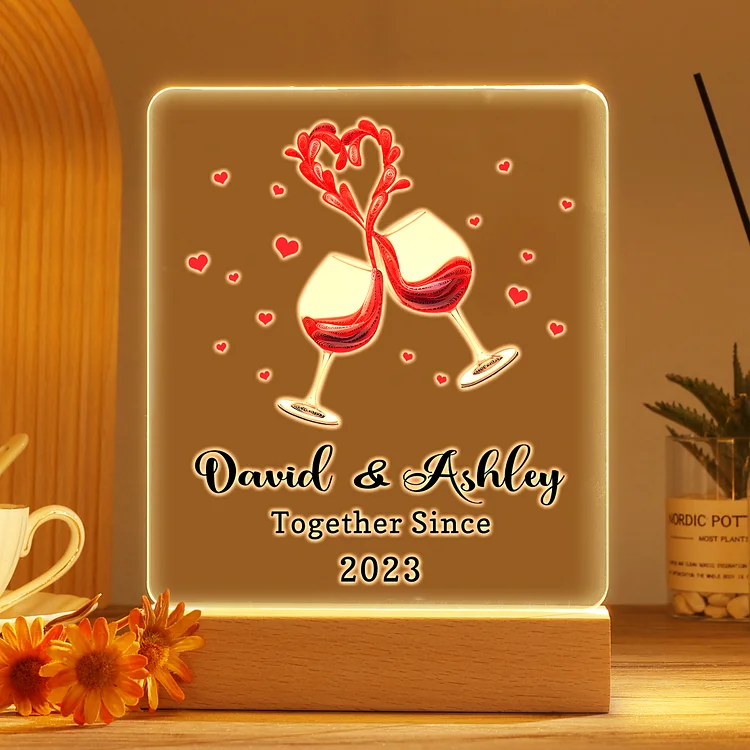 Personalized Name Hooking Acrylic Night Light, Custom Text And Year Lamp Gifts For Couple