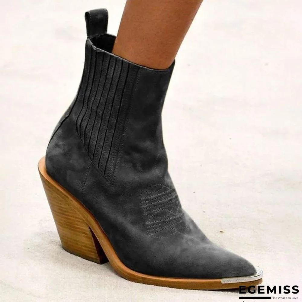 Chunky Heel Pointed Ankle Boots | EGEMISS