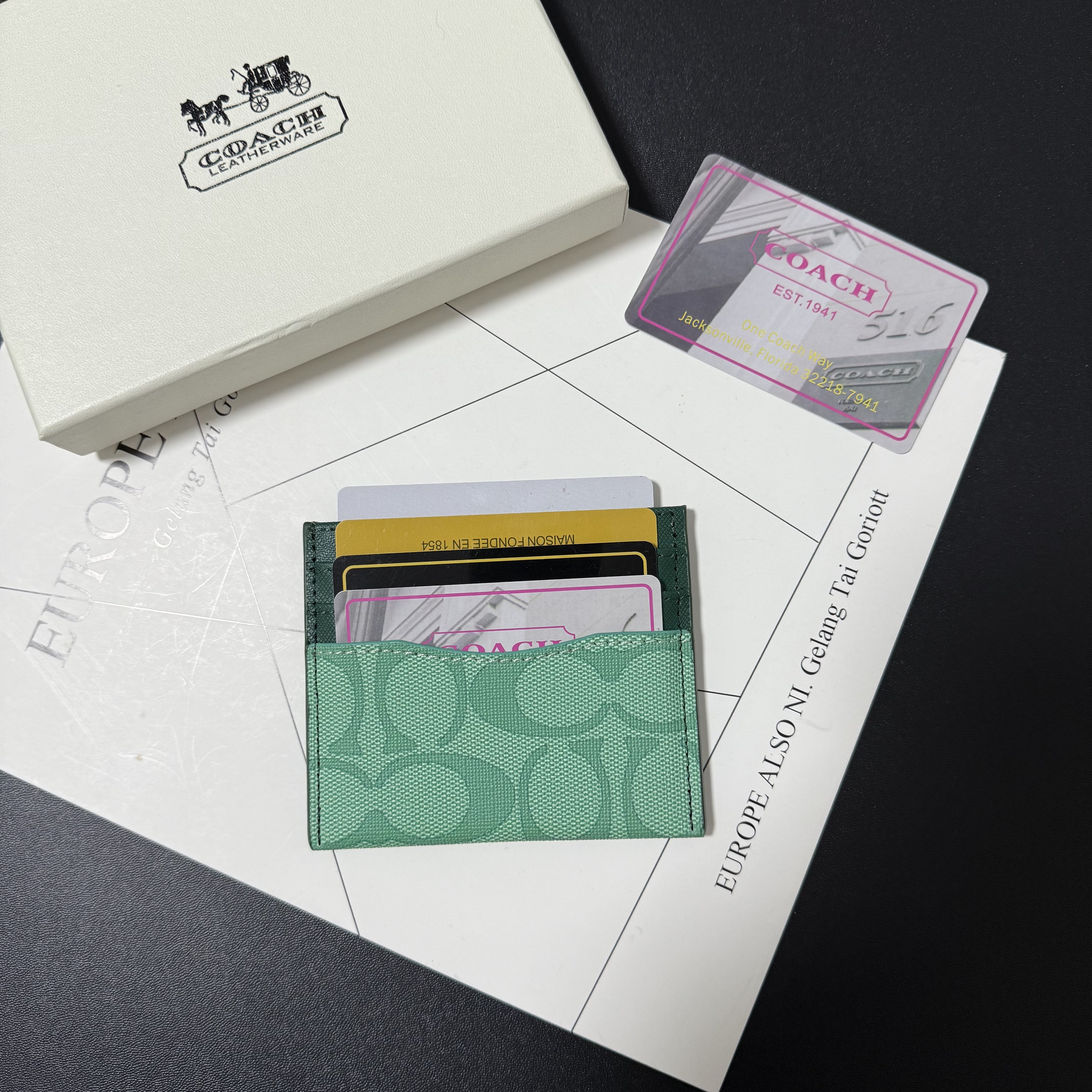 Old Money Aesthetic Coach Signature Monogram Colorblock Slim Cardholder Wallet