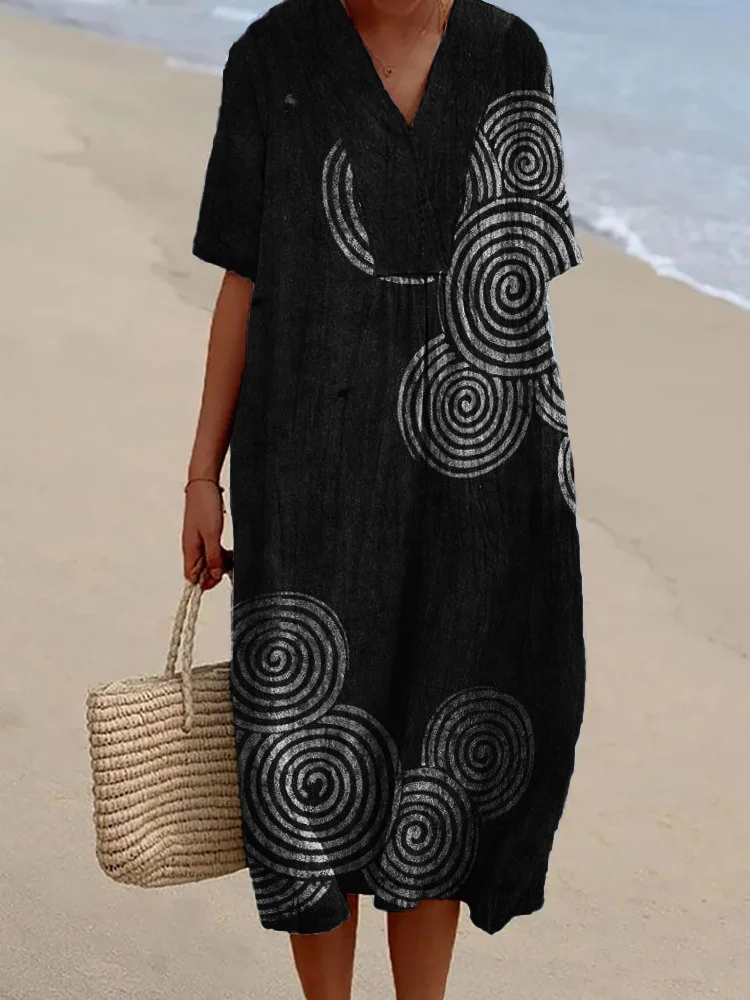 Sea Waves Ripples Japanese Lino Art Linen Blend Dress