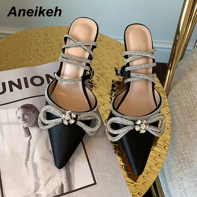 Aneikeh Spring 2022 Sapatos Das Mulheres Pumps Stiletto Heel Slingbacks Pointed Toe Polka Dot Butterfly-Knot Apricot Size 35-39