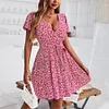 NEW V-NECK STRAPS FLORAL CASUAL VACATION SHORT DRESS