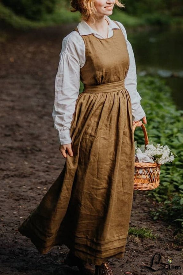 Cross Back O Neck Maxi Linen Dress