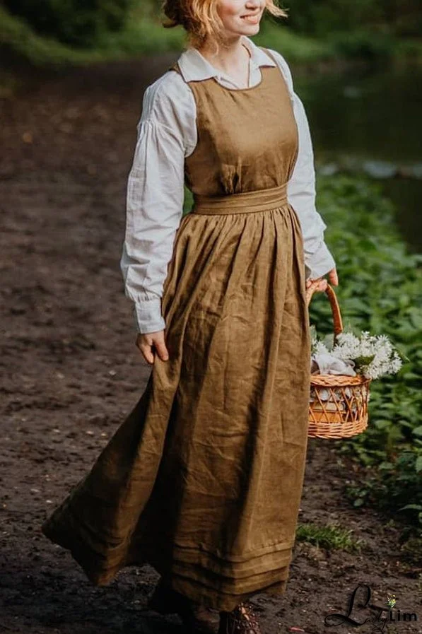 Cross Back O Neck Maxi Linen Dress