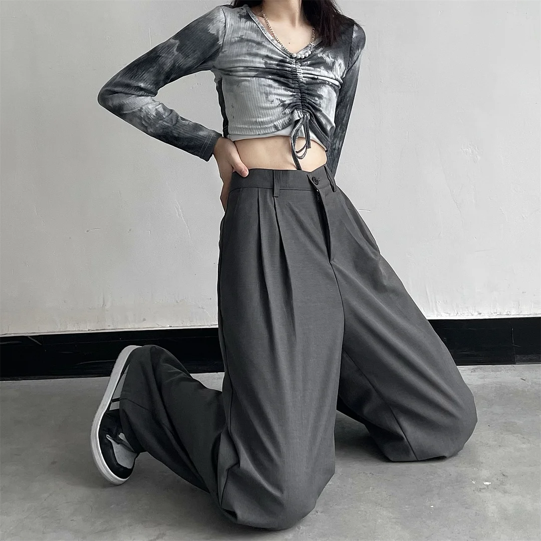 RETRO HIGH WAIST WIDE LEG SUIT PANTS