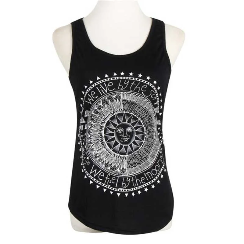 2021 Summer Fashion Women Sun Printed Boho Ladies Sexy Daily Shirts Loose Top Casual Sleeveless Tops Vest Tee Shirt Tank Clothes