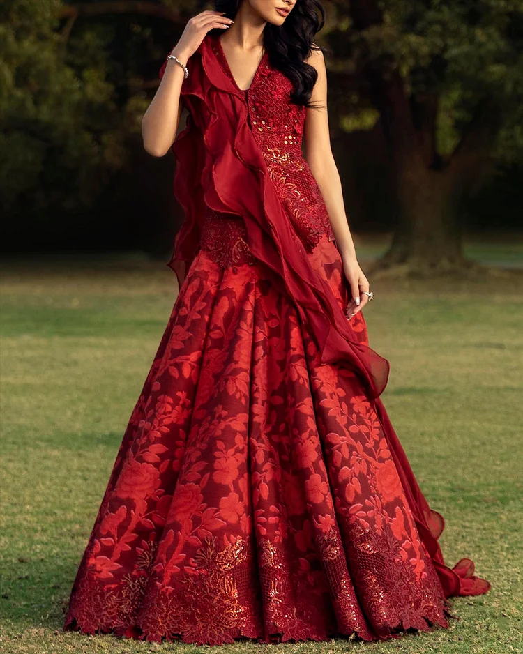 Women's V-neck lace embroidery Dress
