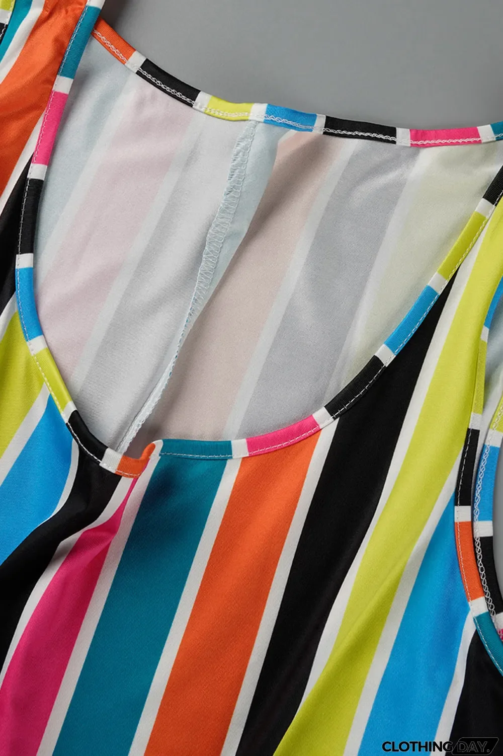 Colour Fashion Casual Plus Size Striped Print Basic O Neck Vest Dress