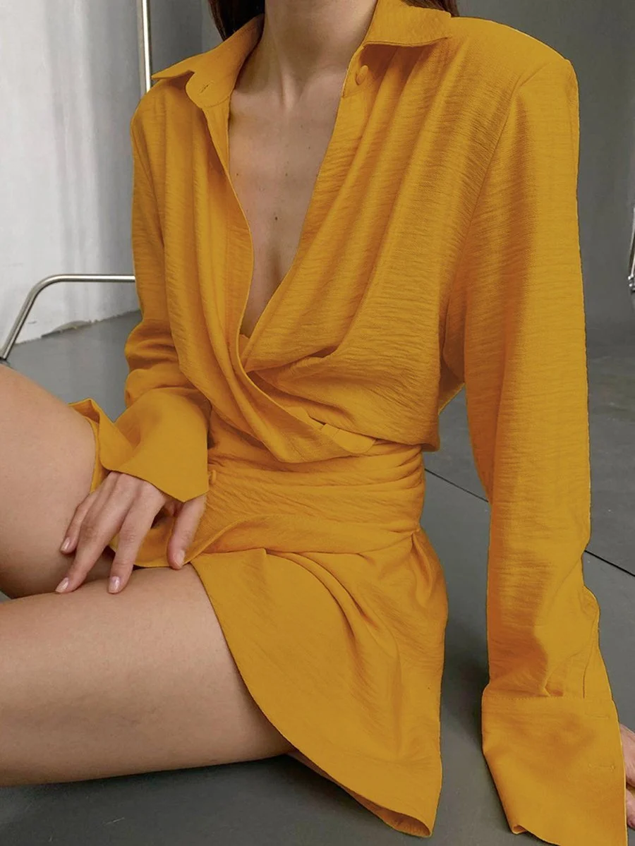 V neck long sleeve irregular dress