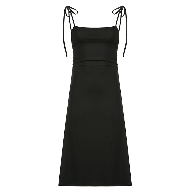 Llyge Black Sexy Big Halter Strap Dress llyge