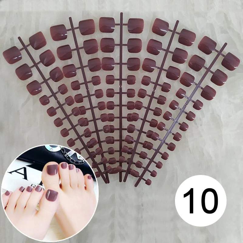 Mixed 5 Colors full cover false nails short foot fake nails Candy Color 24pcs/set press on nails foot toe french nail art tips-Nail Inspo