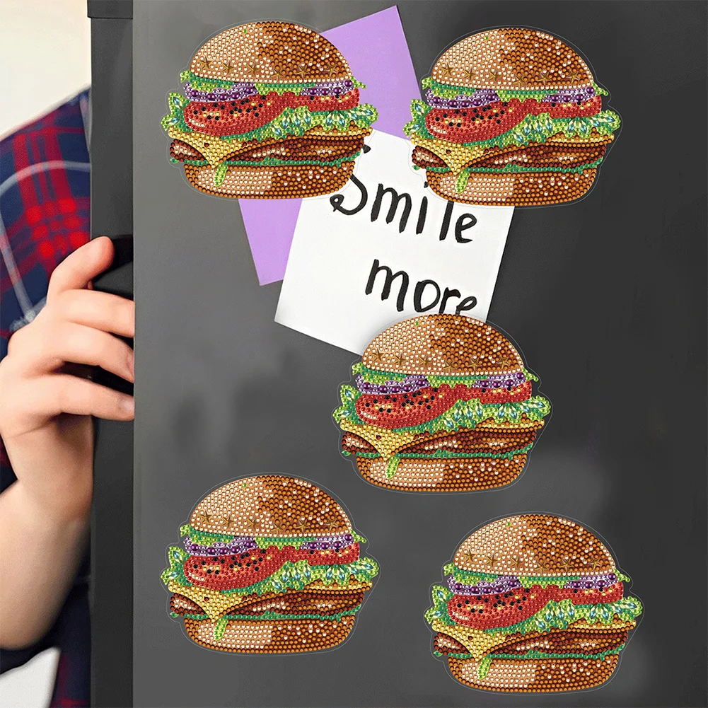 1pcs DIY Hamburger Diamond Painting Magnets Refrigerator for Adults Kid Office Car Fridge