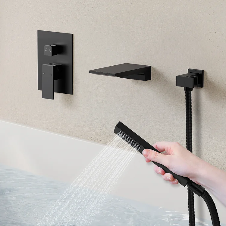 Waterfall Bathtub Faucet With Handheld Shower Chrome Single - View #6