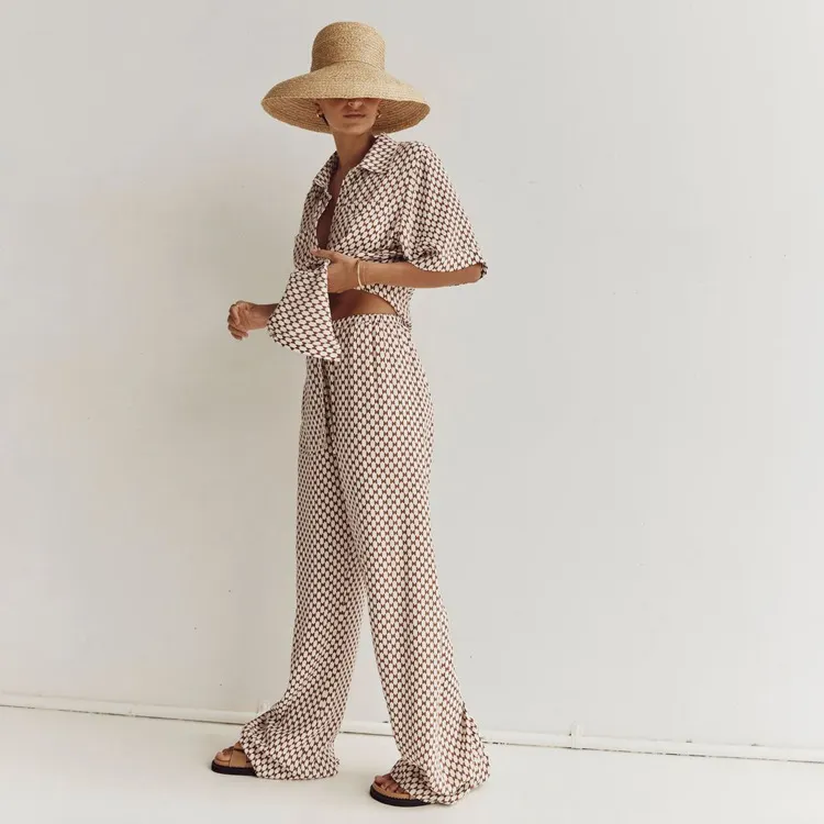 Churchf Churchf Women's Summer New Print Suit Short-Sleeved Shirt With High-Waisted Trousers Casual Two Sets For Women