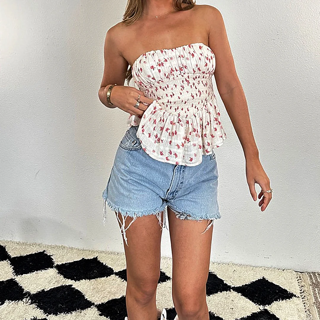 Ruffled Floral Bustier Top