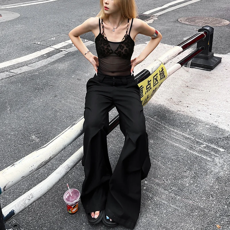 Uveng 2024 Summer New Women's Mesh Perspective Vest Leopard-Print Sling Bag Hip Skirt Suit