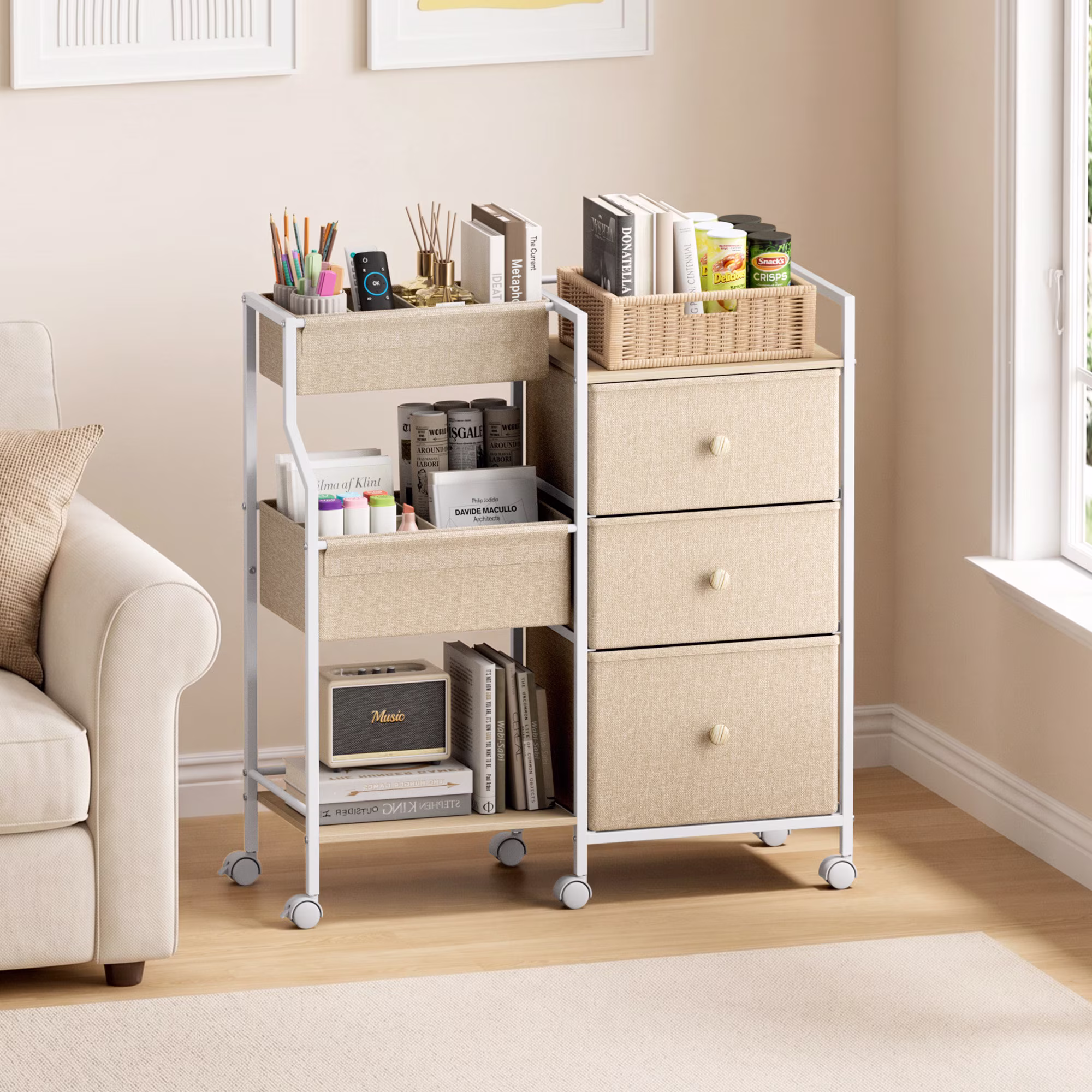 Baby Diaper Organizer and Storage Cart - 3 Tiers with Dividers and Drawers for Nursery, Bedroom, Changing Table and Crib