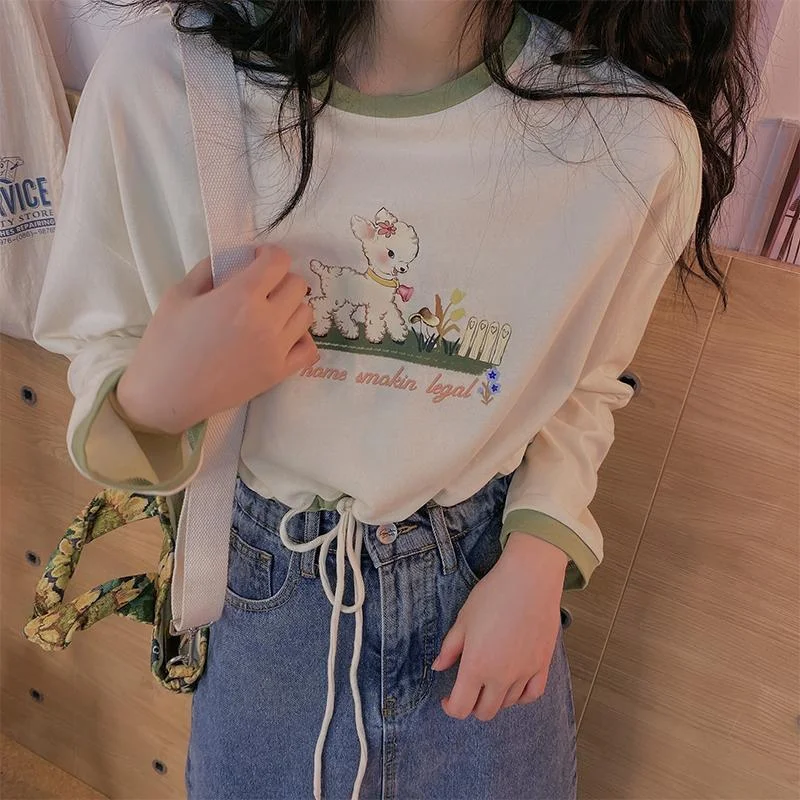 Korean Fashion Short drawstring waist T-shirt TK012