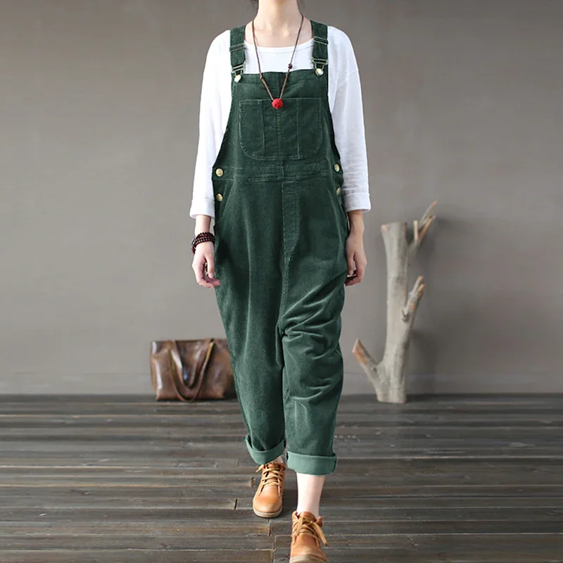 Brownm Kaftan Corduroy Overalls Womens Jumpsuits 2022 Autumn Harem Pants Casual Long Pantalon Palazzo Female Button Rompers Playsuit