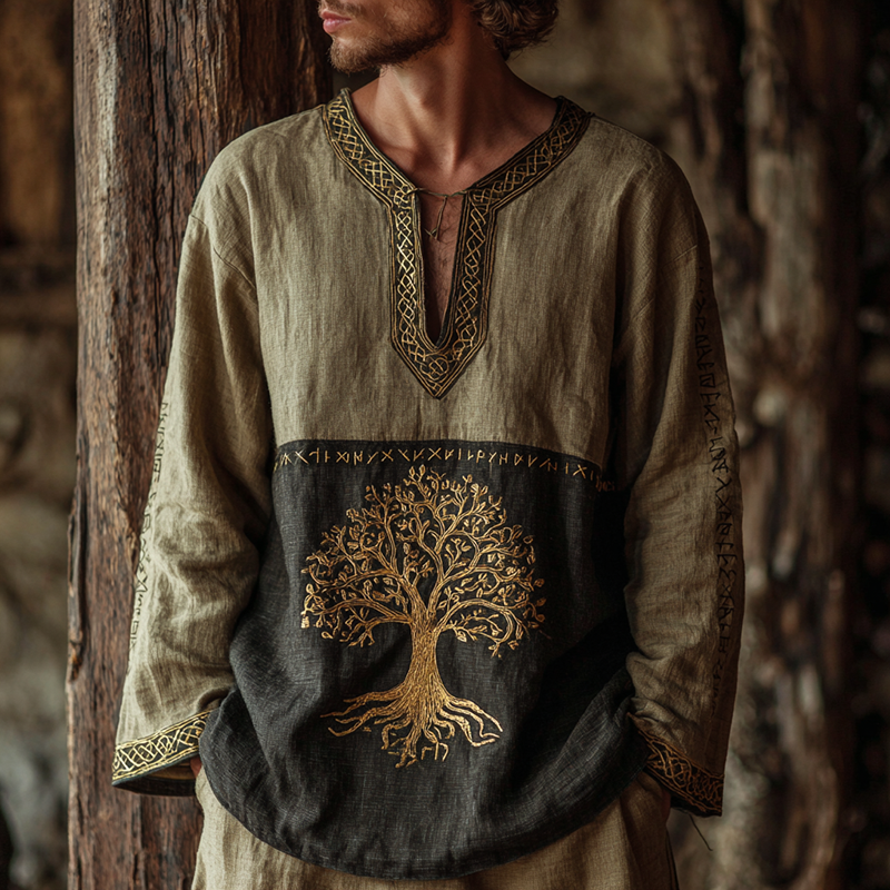 Men's Vintage Viking Tree Of Life Basic V-neck Shirt