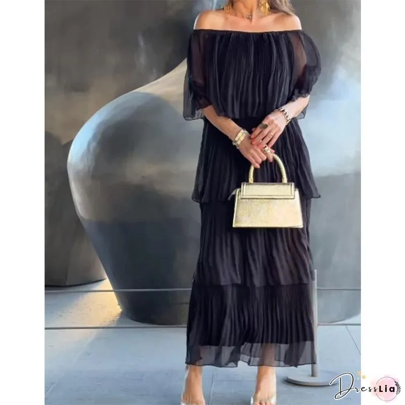Chic Viscose Ruffle Midi Dress