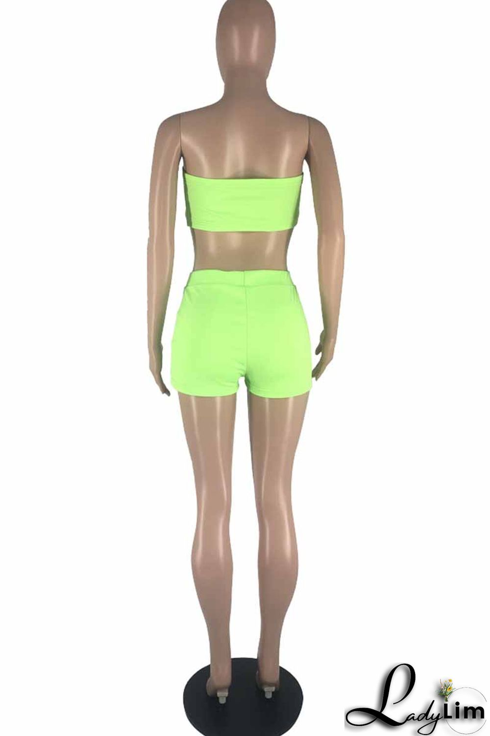 Blue Fashion Sexy Solid Backless Strapless Sleeveless Two Pieces