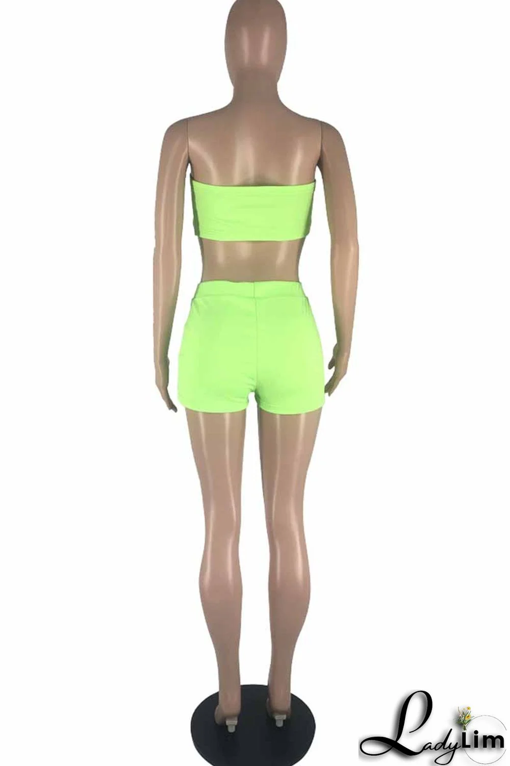 Blue Fashion Sexy Solid Backless Strapless Sleeveless Two Pieces